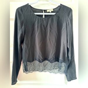 Aritzia Wilfred Women’s Silk Dark Romance Black Long Sleeve Lace Top Size XXS
